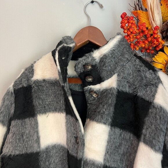 Marine Layer Stephanie Cocoon Coat Extra Large Black White Buffalo - Picture 2 of 11
